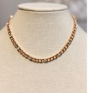 Vintage Gold Tone Rhinestone Link Necklace 15”